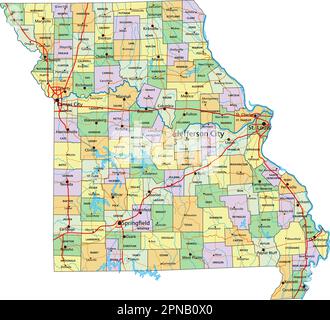 Missouri - Highly detailed editable political map with labeling Stock ...