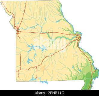 High Detailed Missouri Physical Map With Labeling Stock Vector Image High Detailed Missouri Physical Map 2pnb11g