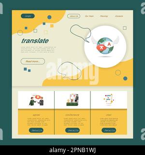 Translate flat landing page website template. Agree, conference, chat. Web banner with header, content and footer. Vector illustration. Stock Vector