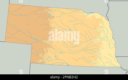 High detailed Nebraska physical map. Stock Vector