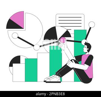 Optimize startup workflow flat line concept vector spot illustration Stock Vector