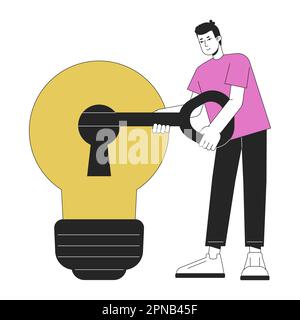 Unlock good idea for startup flat line concept vector spot illustration Stock Vector