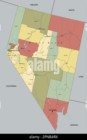 Nevada - Highly detailed editable political map with labeling Stock ...