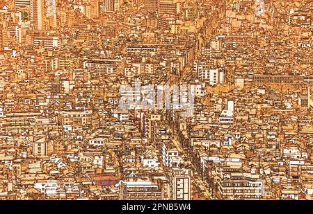 aerial view on, Shinjuku, district ,Tokyo, Japan (illustration) Stock Photo