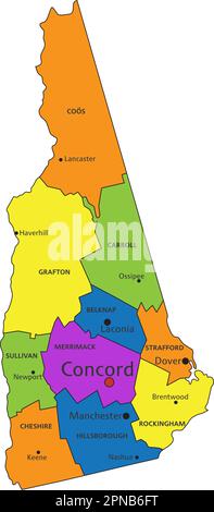 Colorful New Hampshire political map with clearly labeled, separated layers. Vector illustration. Stock Vector