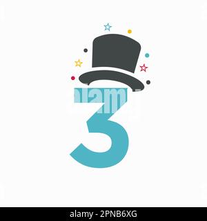 Letter 3 Magic Hat Logo Design. Magician Symbol Vector Template Stock Vector