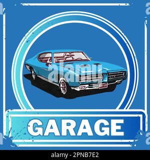 Vintage road vehicle repair service, gas station, car garage illustration signs Stock Photo