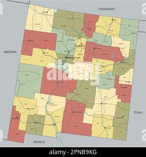 New Mexico - Highly detailed editable political map with labeling. Stock Vector