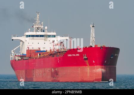 Chemical/Oil Products Tanker CHEM FINLAND at the Kiel Fjord Stock Photo