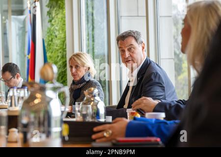 Munich, Germany. 18th Apr, 2023. Markus Söder (CSU), Minister President of Bavaria, opens the Bavarian cabinet meeting at the State Chancellery. Credit: Peter Kneffel/dpa/Alamy Live News Stock Photo