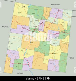 New Mexico - Highly detailed editable political map with labeling. Stock Vector