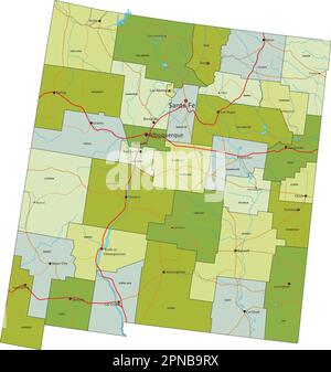 New Mexico - Highly detailed editable political map with labeling Stock ...
