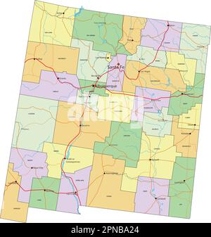 New Mexico - Highly detailed editable political map with labeling. Stock Vector