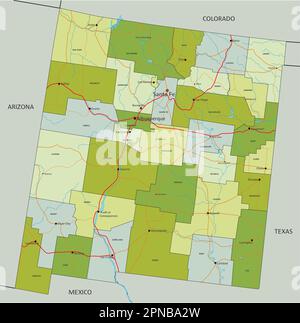 New Mexico - Highly detailed editable political map with labeling Stock ...