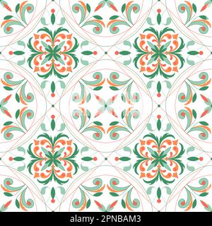 Italian tile pattern vector seamless with vintage ornaments. Portuguese azulejos, mexican talavera, italy sicily majolica motifs. Tiled texture for ce Stock Vector