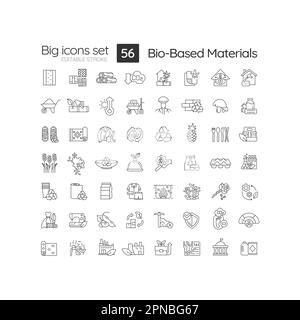 Bio based materials linear icons set Stock Vector