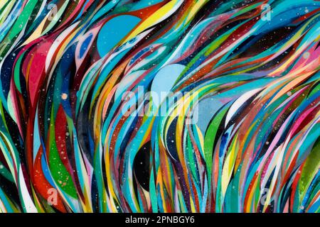 Multicolored wavy abstract stripes painted on background Stock Photo
