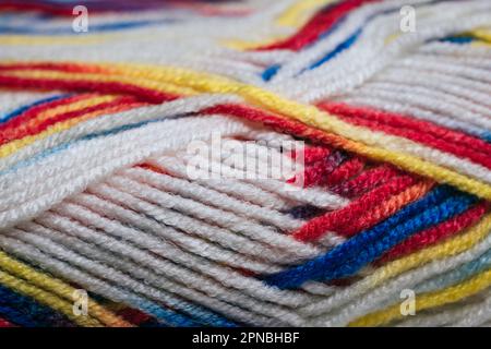 From above closeup colorful soft yarn for knitting clothes Stock Photo