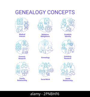 Genealogy blue gradient concept icons set Stock Vector