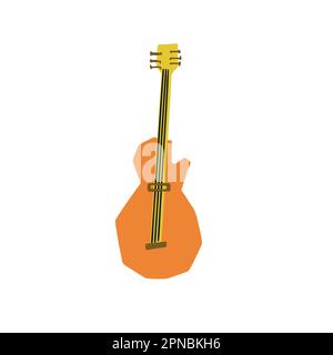 Illustration of musical instrument electric guitar in cutting style isolated on white background Stock Vector