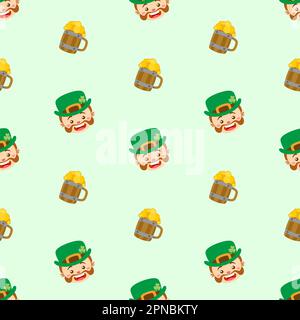 cute leprechaun and beer seamless pattern Stock Vector