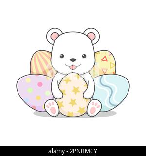 Cute Polar Bear With Easter Eggs Stock Vector
