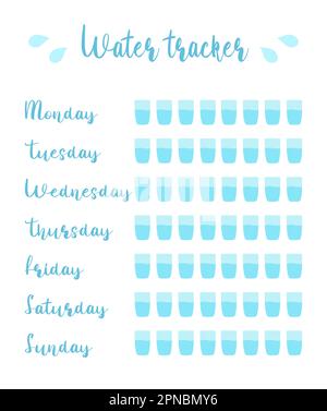 Water tracker template with bottle and splash. Drinking water checklist ...