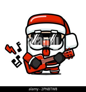 Cube Style Cute Santa Claus Playing Electric Guitar Stock Vector