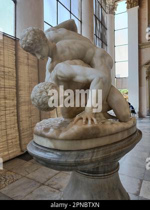 Greek wrestlers in main entrance of afzal mahal, Chowmahalla Palace, Hyderabad, India Stock Photo