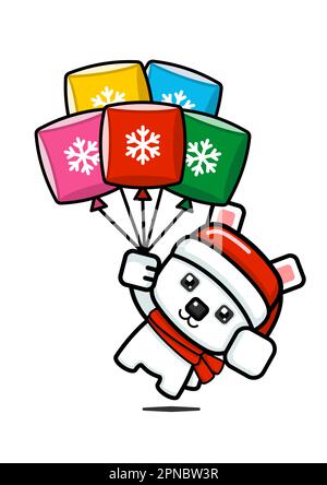 Cube Style Cute Polar Bear Holding Balloons Stock Vector