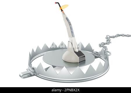 Wireless dental curing light LED inside bear trap, 3D rendering isolated on white background Stock Photo