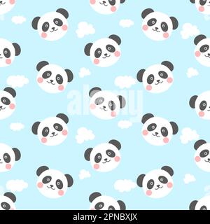 cute and kawaii panda and cloud seamless pattern Stock Vector