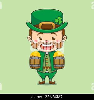 Cute Leprechaun With Two Beers Stock Vector