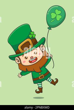 Cute Leprechaun Holding Balloon Stock Vector