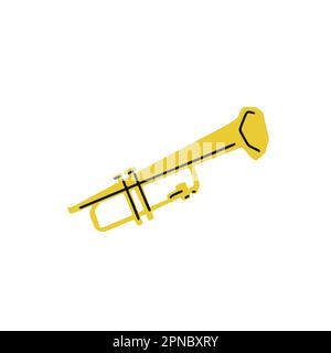 Illustration of musical instrument trumpet in cutting style isolated on white background Stock Vector