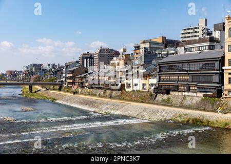 Kyoto Japan April 2023, spring weather River Kamogawa (Kawo 