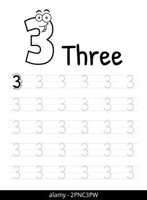 Number Tracing Interior For Kids. Children Writing Worksheet. Premium Vector Elements. Stock Vector