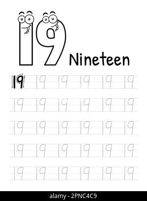 Number Tracing Interior For Kids. Children Writing Worksheet. Premium Vector Elements. Stock Vector