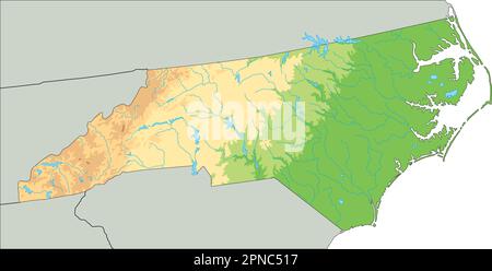 High detailed North Carolina physical map with labeling Stock Vector ...