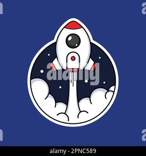 Cartoon Launching Rocket In Sticker Style Premium Vector Graphic Asset Stock Vector