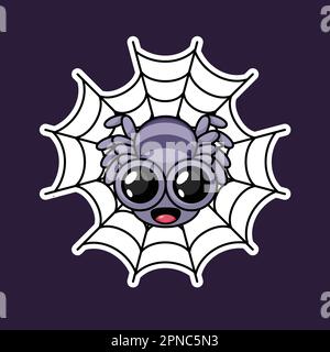 Cute Spider And Web Cartoon Character Premium Vector Graphics In Stickers Style Stock Vector