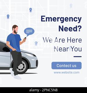 Car service social media post design. Suitable for online booking, rent service, searching near car stores, parking locations, station, emergency help Stock Vector
