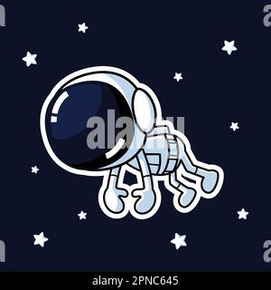 Cute Astronaut Cartoon Character Floats In The Space. Premium Vector Graphic Asset. Stock Vector