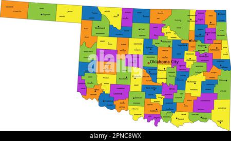 Colorful Oklahoma political map with clearly labeled, separated layers ...