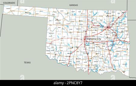 High detailed Oklahoma road map with labeling Stock Vector Image & Art ...