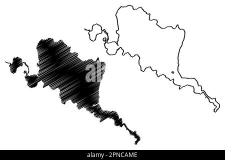 Lake Fewa (Federal Democratic Republic of Nepal) map vector illustration, scribble sketch Phewa, Baidam Tal map Stock Vector