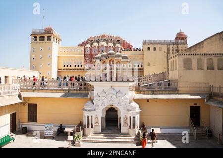 Interiors of the Hawa Mahal (Wind Palace), is a palace built from red and pink sandstone, it is akin to a honeycomb, Jaipur, Rajasthan, India Stock Photo