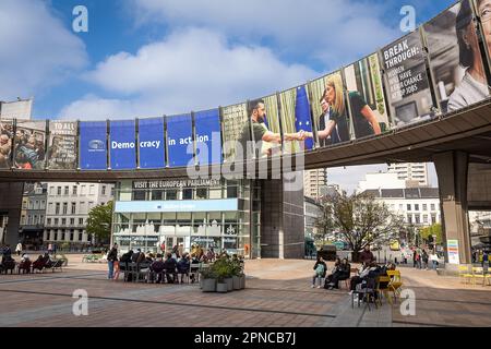 Illustration shows  the European parliament, the Paul-Henry Spaak building (PHS), host of the European parliament hemicycle in Brussels, Tuesday 18 April 2023. BELGA PHOTO JAMES ARTHUR GEKIERE Stock Photo