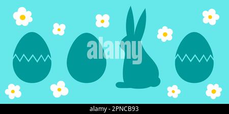 Easter bunny and eggs blue card background. Vector illustration Stock Vector