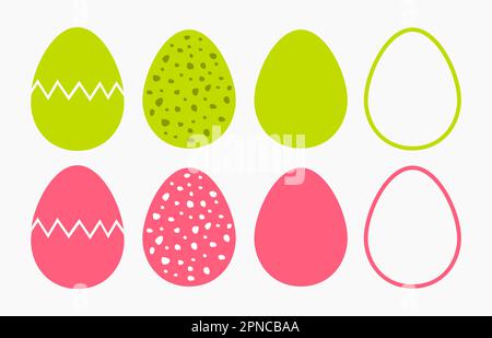 Easter eggs collection. Cracked, speckled and line icons eggs. Vector illustration. Stock Vector